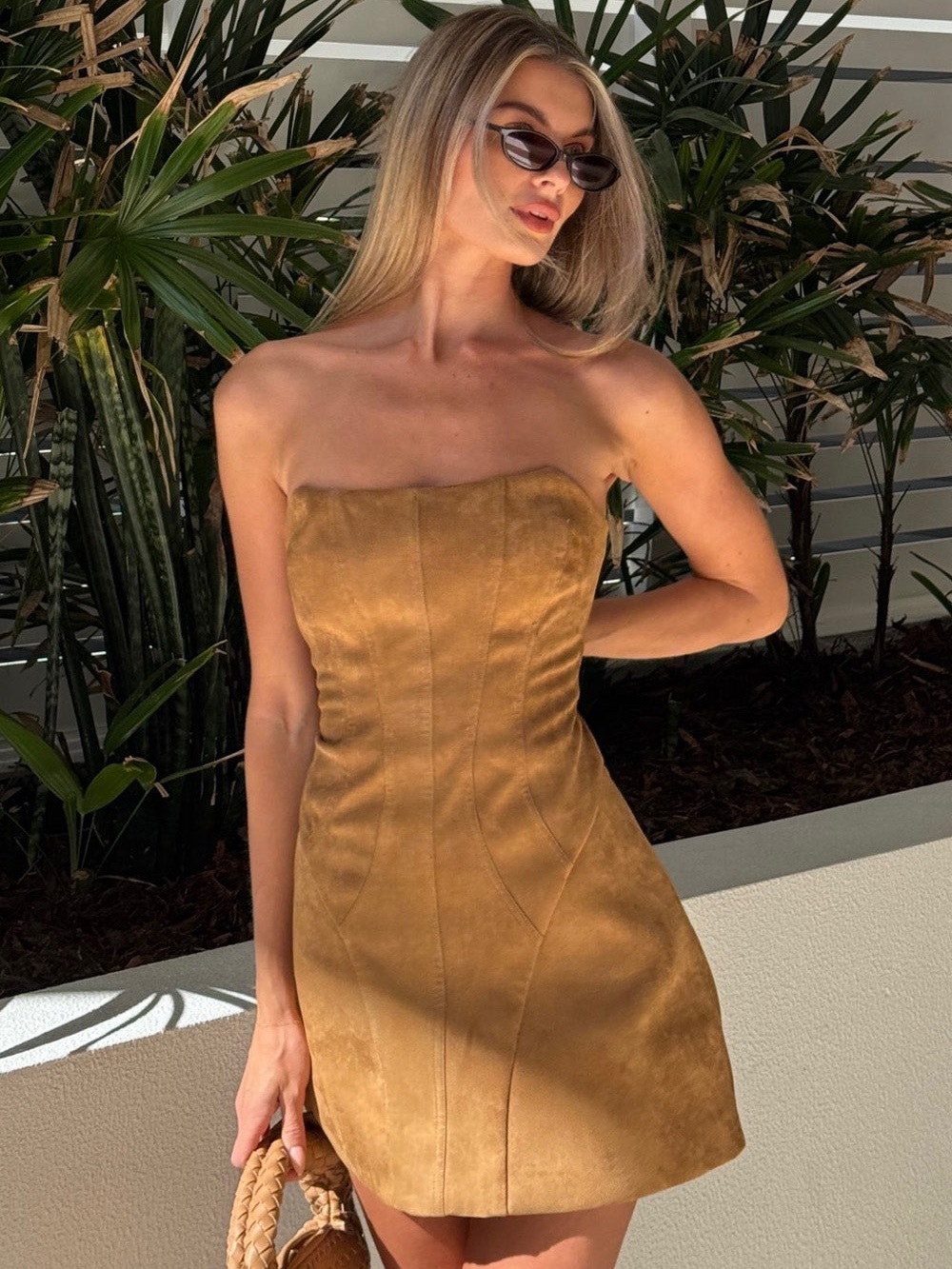 Meshki Andy Faux Suede Mini Dress - Camel
